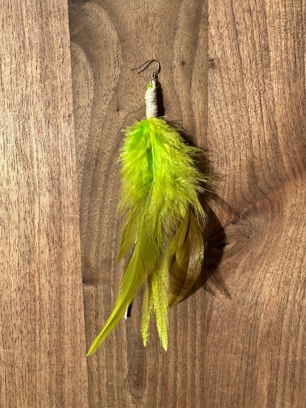 Green Feather Earring with Jute Element